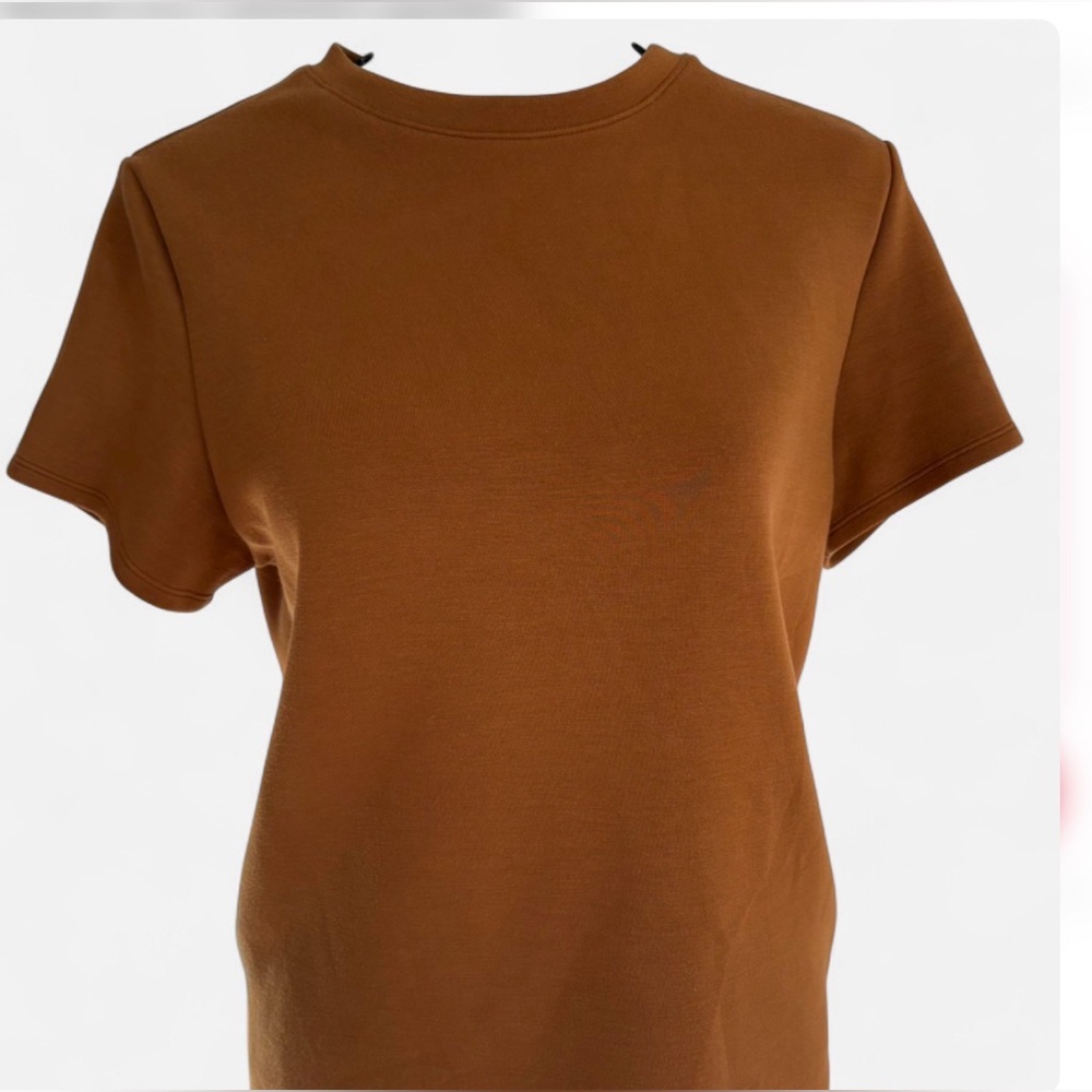 SPANX AirEssentials Cap Sleeve Tee Shirt Top Butterscotch Brown Tan Size M